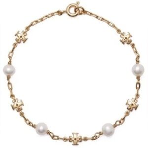 TORY BURCH•Kira Logo & Cultured Freshwater Pearl Link Bracelet